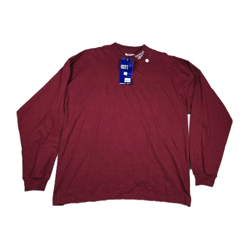 Vintage Reebok Men's Large Mock‎ Long Sleeve Lightweight Fleece Dark Red Y2K New